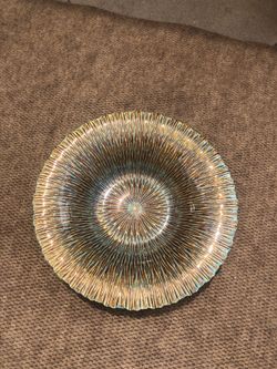 Large Glass Bowl - Teal and Gold