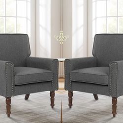 Set Of 2 Armchair Fabric Linen Gray 