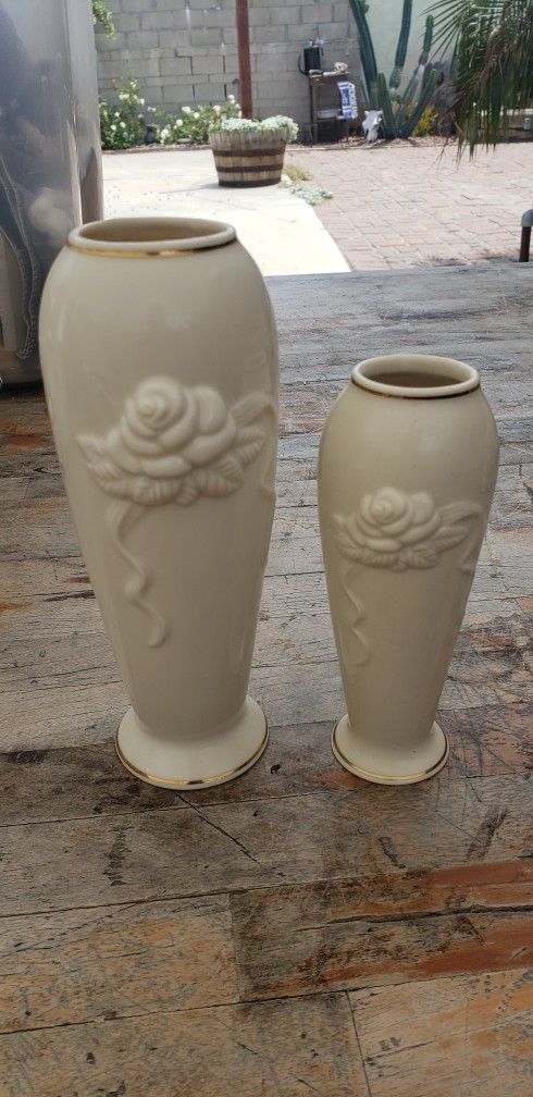 2 Lenox Ivory Rose Blossom Vase