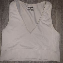 Garage cream ribbed plunge crop top