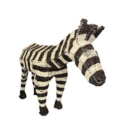 Pottery Barn Kids HandMADE Zebra Wire Sculpture ART Coconut Beads 24"