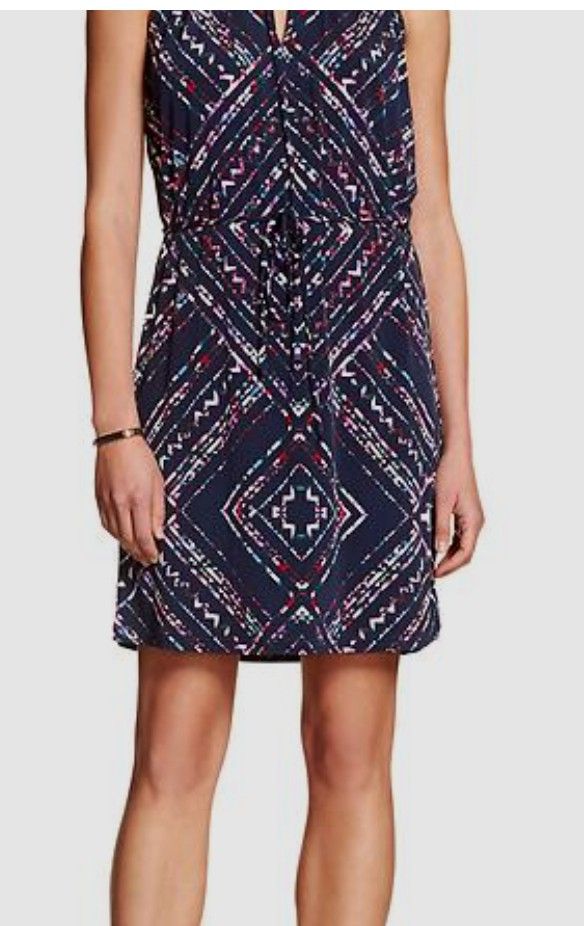 New Size Medium Petite Banana Republic  diamond Print Dress In Navy Blue 