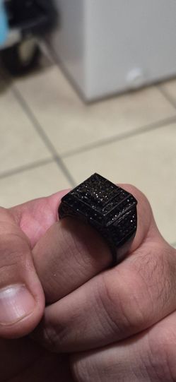Mens adjustable stainless steel black ring