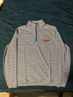 Peter Millar Blue and white striped Texas World Series 3/4 zip