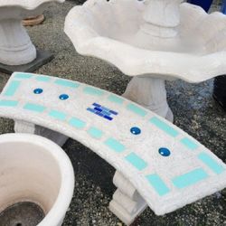 Concrete Mosaic Tile Inlay Curved Benches / Cement Garden Patio Bench / Outdoor Patio Furniture