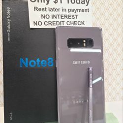 SAMSUNG GALAXY NOTE 8 64GB UNLOCKED.  NO CREDIT CHECK $1  DOWN PAYMENT OPTION . 3 MONTHS WARRANTY * 30 DAYS RETURN * 