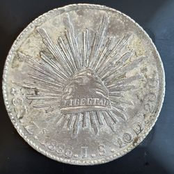1886 Mexico 8 Reales Silver Coin – Original Mexican Dollar – Cap & Rays