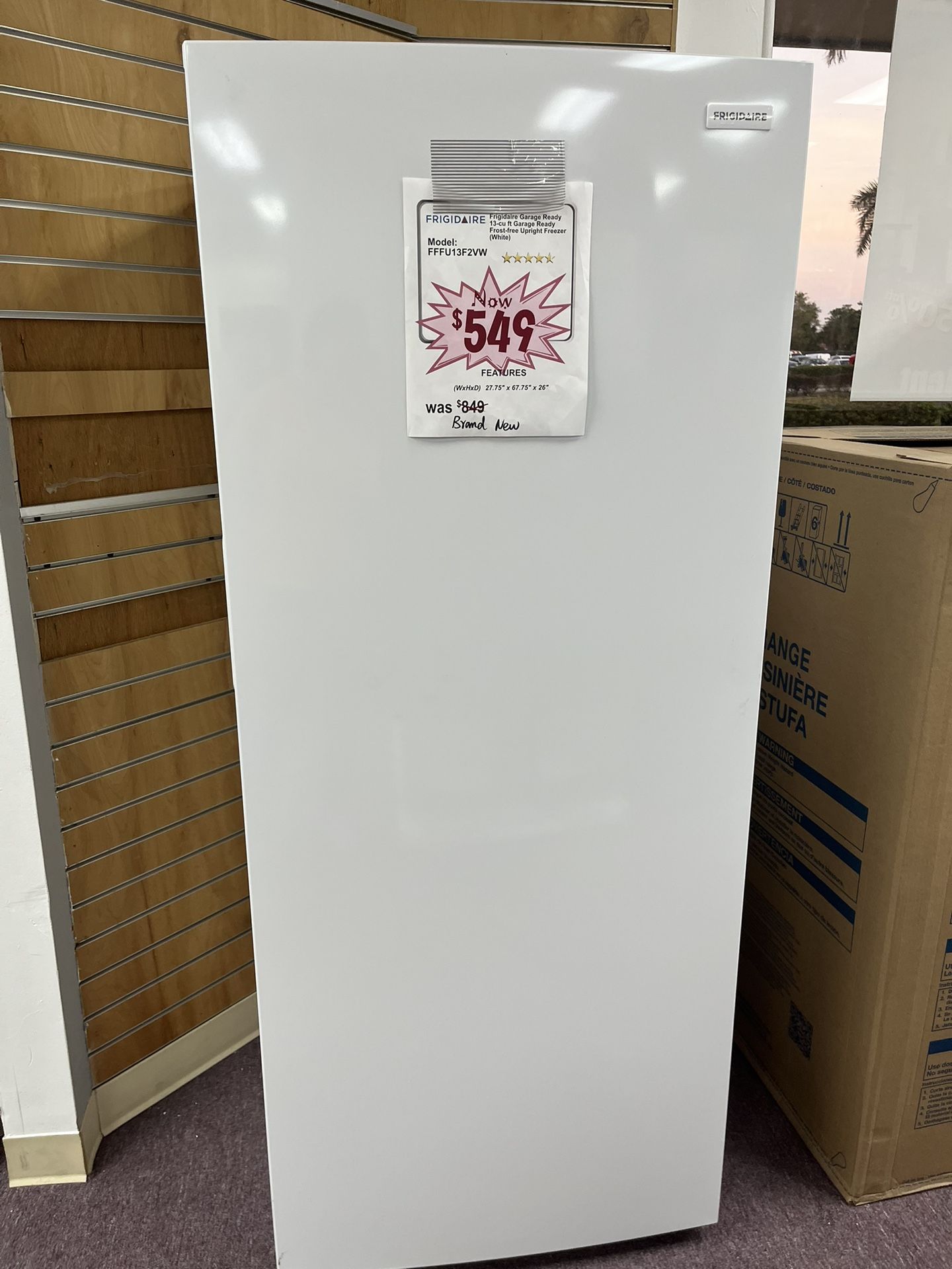 Freezer, Frigidaire Brand New 28” Wide Upright Freezer