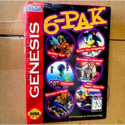 COLLECTIBLE  1995 SEGA GENESIS 6-PACK GAME CARTRIDGE Sonic the Hedgehog and more!