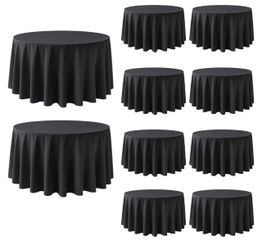 10 Pack Round Tablecloths 120 Inch Black Wrinkle Resistant, Washable, Polyester Fabric