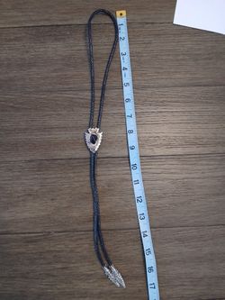Mens Bolo Tie Pewter Slide With Black Stone