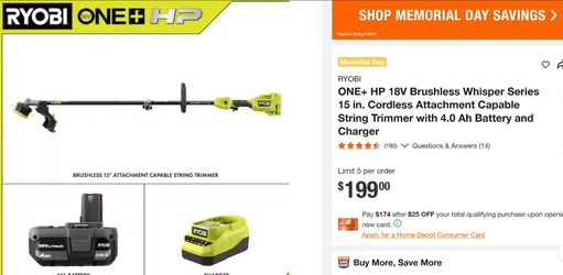Ryobi one+hp 18v whisper series fifteen inch cordless