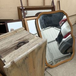 Free FREE FREE- MUST TAKE ALL - Tons Of wooden Vintage Mirrors And A Wooden Chest 
