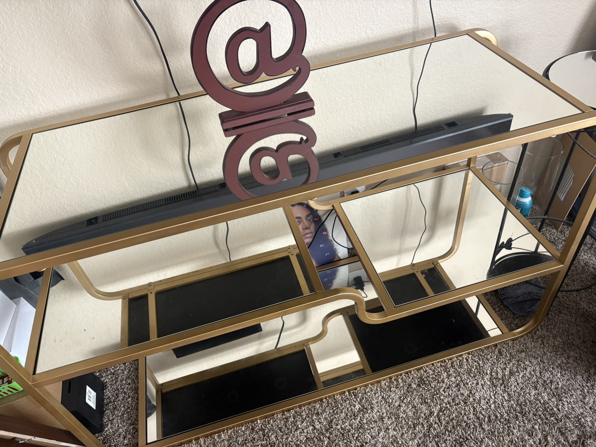 Gold Color Mirrored Metal TV Stand