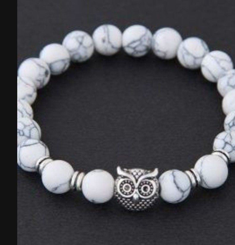 Men’s Sliver Tone Owl Turquoise Bead Bracelet/1SZ