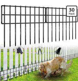 (2729)42.5ft (L) x 13in (H) Garden Fence Animal Barrier, 30 Panels No Dig Fence for Dogs, 1.35in Gap Rustproof Metal Decorative Garden Fencing, Anti D
