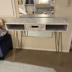 Modern Glam Chic Faux Marble  Vanity Console Hallway Entryway Desk Table With Gold Legs 