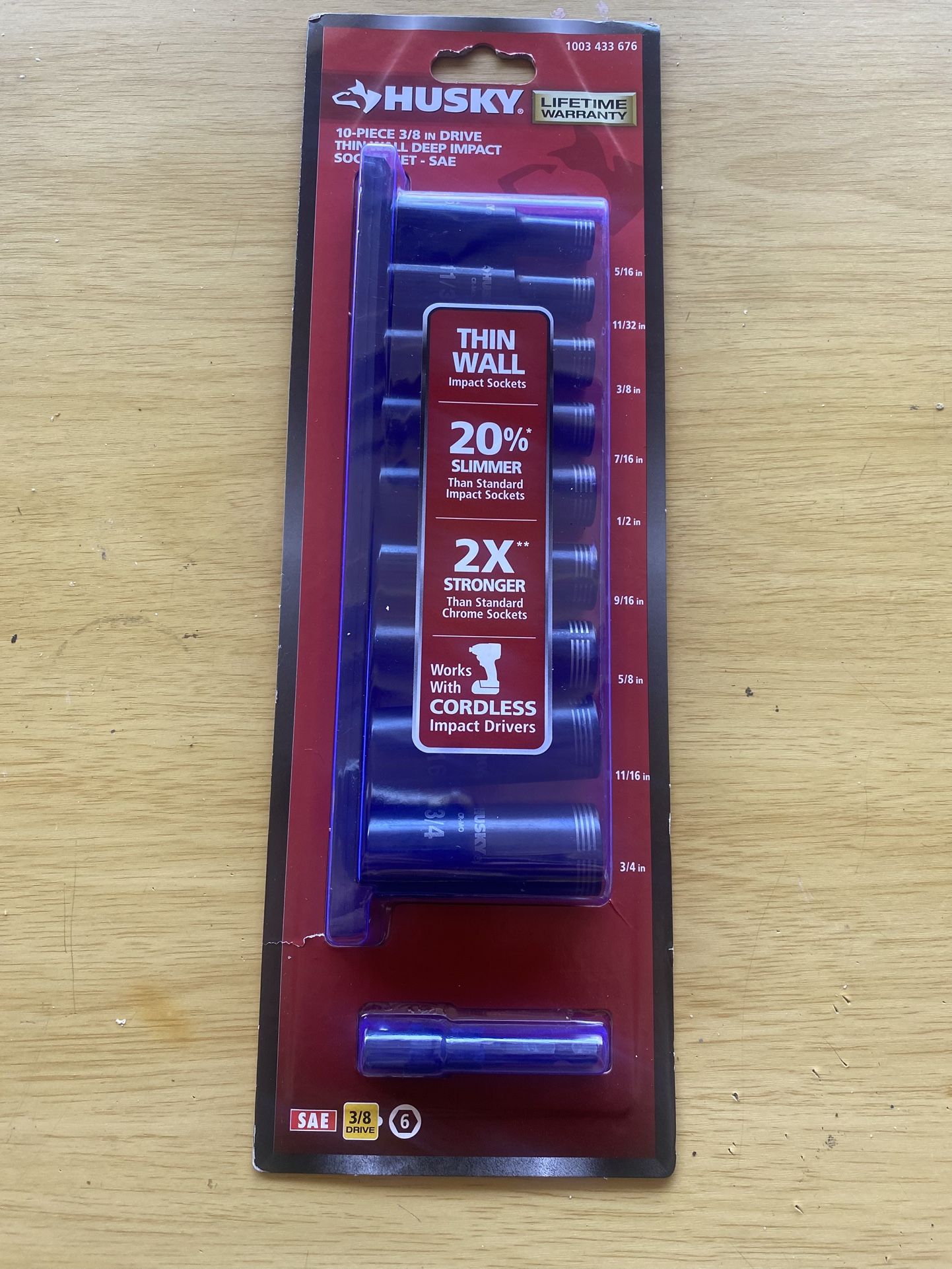 New Husky 3/8 in. Drive Thin Wall SAE Deep 6-Point Impact Socket Set (10-Piece)