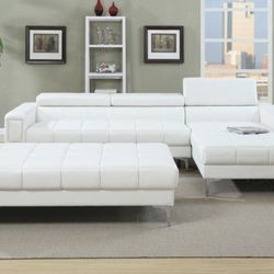 Brand New White Leather Sectional Sofa / Ottoman Sold Separately 