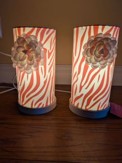 Pink white zebra print lamp