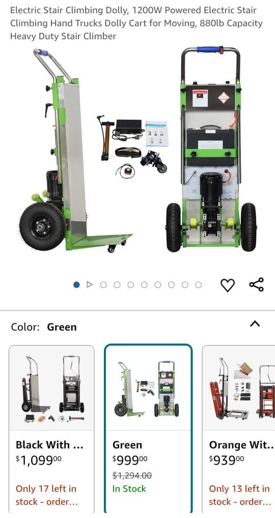 Electric Stair Climbing Dolly, 1200W Powered Electric Stair Climbing Hand Trucks Dolly Cart for Moving, 880lb Capacity Heavy Duty Stair Climber