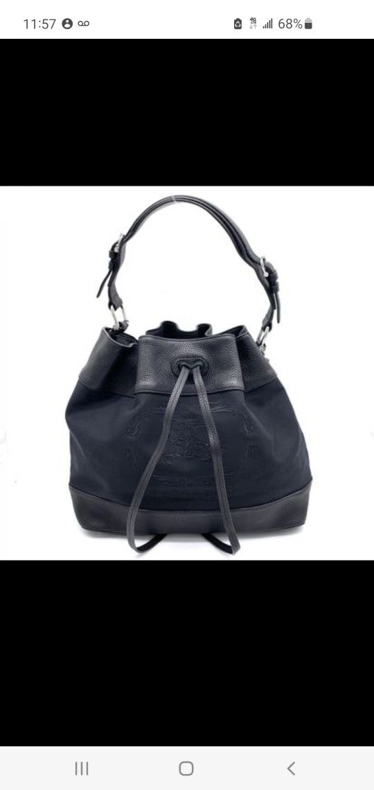Burberry NEW Authentic Burberry Logo Drawstring Bucket Bag Embroidered Canvas & Leather - Medium