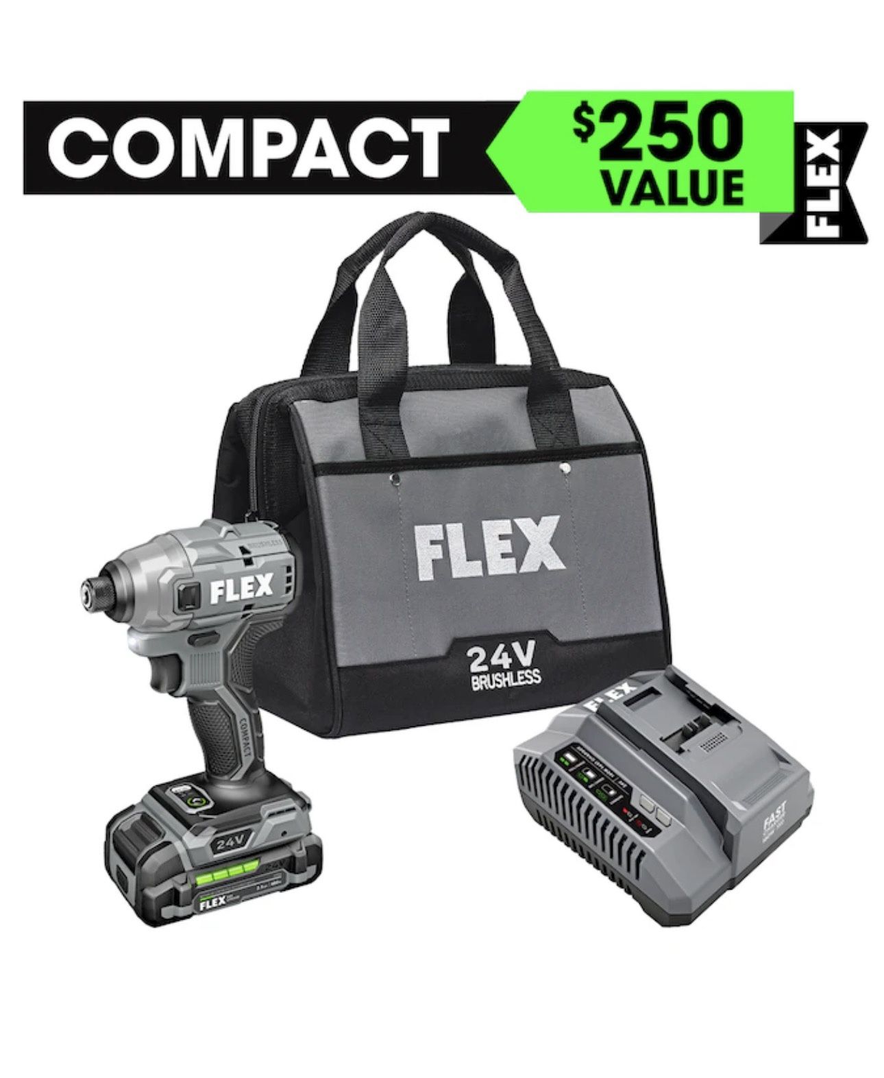 FLEX COMPACT 24-volt 1/4-in Brushless Cordless Impact Driver (Battery Included and Charger Included