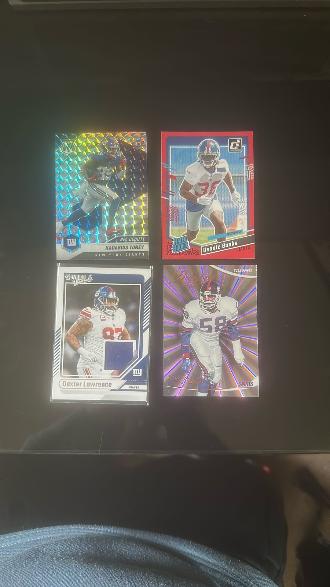 4 Card New York Giants Football Card Lot