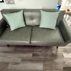 Mid-Century Leather Couch Green 