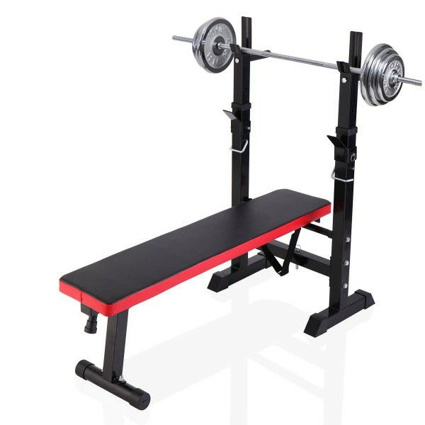 ADJUSTABLE WEIGHT BENCH Press Barbell Rack Exercise Strength Training Workout Red&Black without barbell