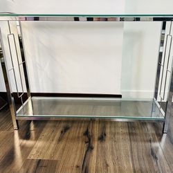 Glass Console Table, 2-Layer Modern Glass Sofa Table Storage Shelve Table Glass Narrow Entryway Table Glass Hallway Table Long Side Table Display Tabl