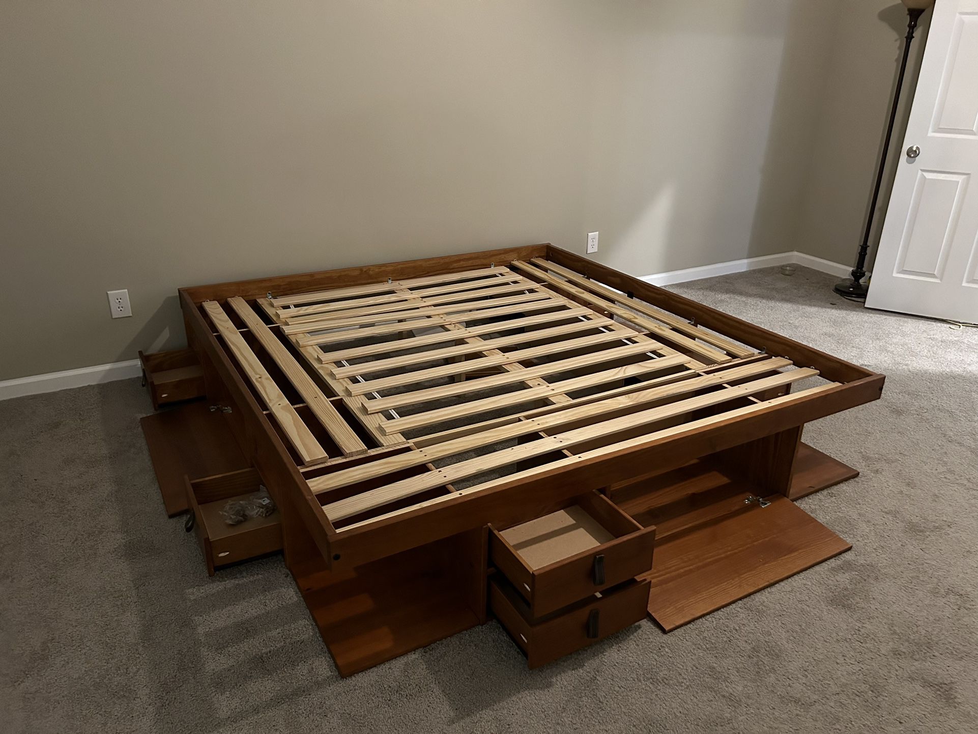 King Bed Frame - Wood Platform Bed with Tons of Storage