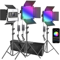 NEW! Neewer 3 Pack! 480 RGB Led Light with APP Control, Photography Video Lighting Kit with Stands