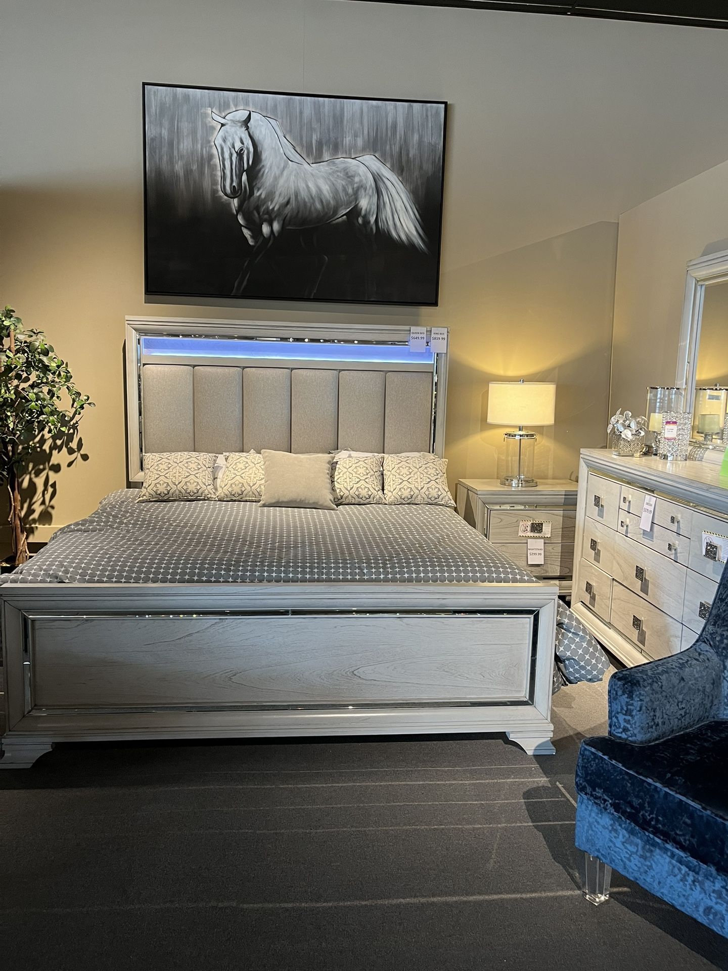 King Bed, Dresser, Mirror And Nightstand