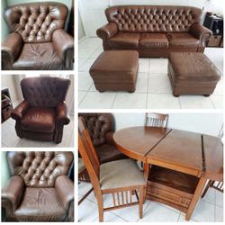 LEATHER LIVINGROOM SET BROWN AND DINING SET 