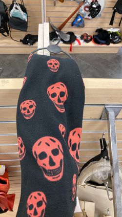 Black Knit Scarf with Red Skull Print