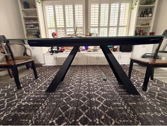Modern Frosted Glass & Metal Dining Table – $500