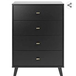 1x 4 Drawer Dresser + 1x Nightstand Black Assembled
