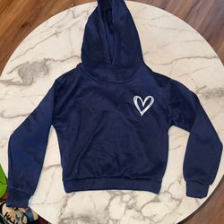 Teen Navy Hoodie with White Heart Graphic