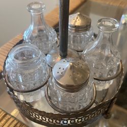 Vintage Antique Cruet Set w/ Caddy
