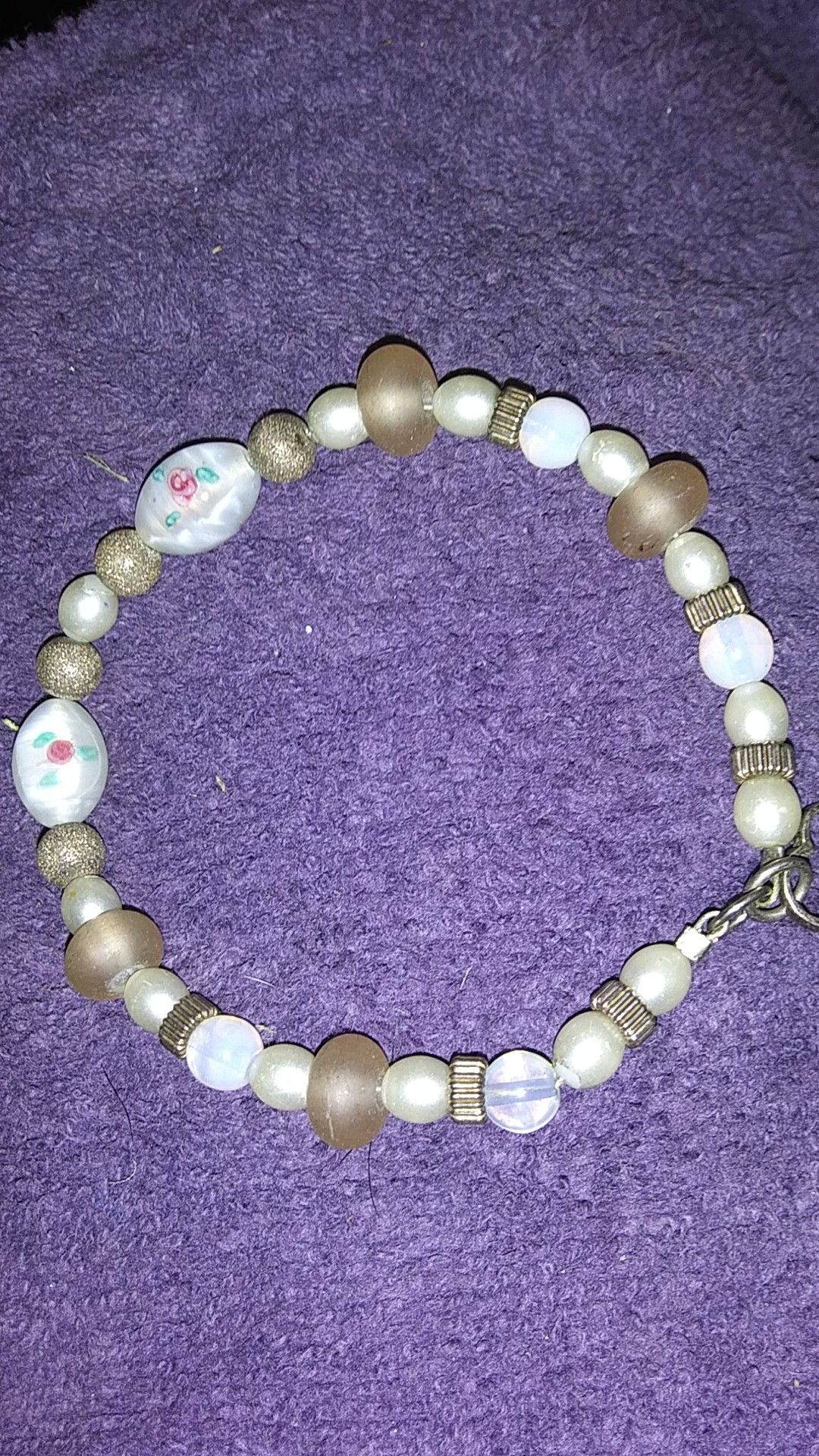 Vintage moonsrones.and real silver heart charm bracelet