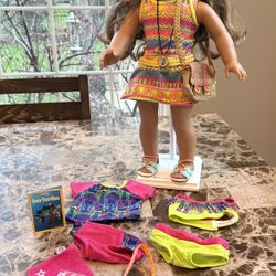 American Girl Doll Lea Clark with accessories and two swimsuits