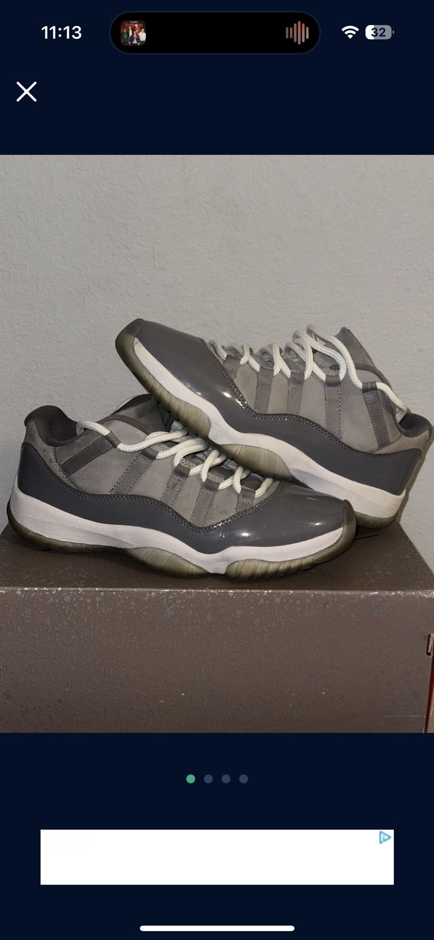 Air Jordan 11 Low "Cool Grey" Size 9.5