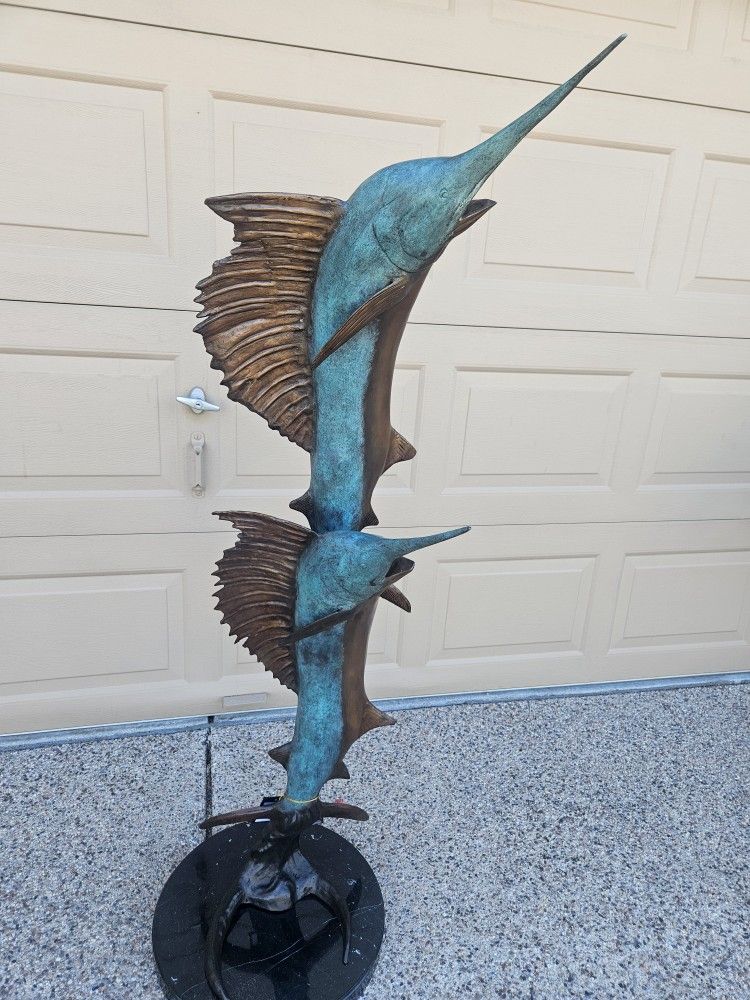 Bronze Swordfish Statue on marble base