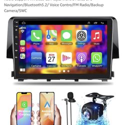 4+64GB Car Stereo for Honda Civic 2016-2021, 9 Inch Touch Screen Radio Support Wireless CarPlay&Android Auto/GPS Navigation/Bluetooth5.2/ Voice Contro