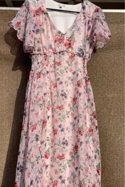 Laura Ashley Floral Dotted pink Midi Dress romantic cottagecore ruffle Women’s S