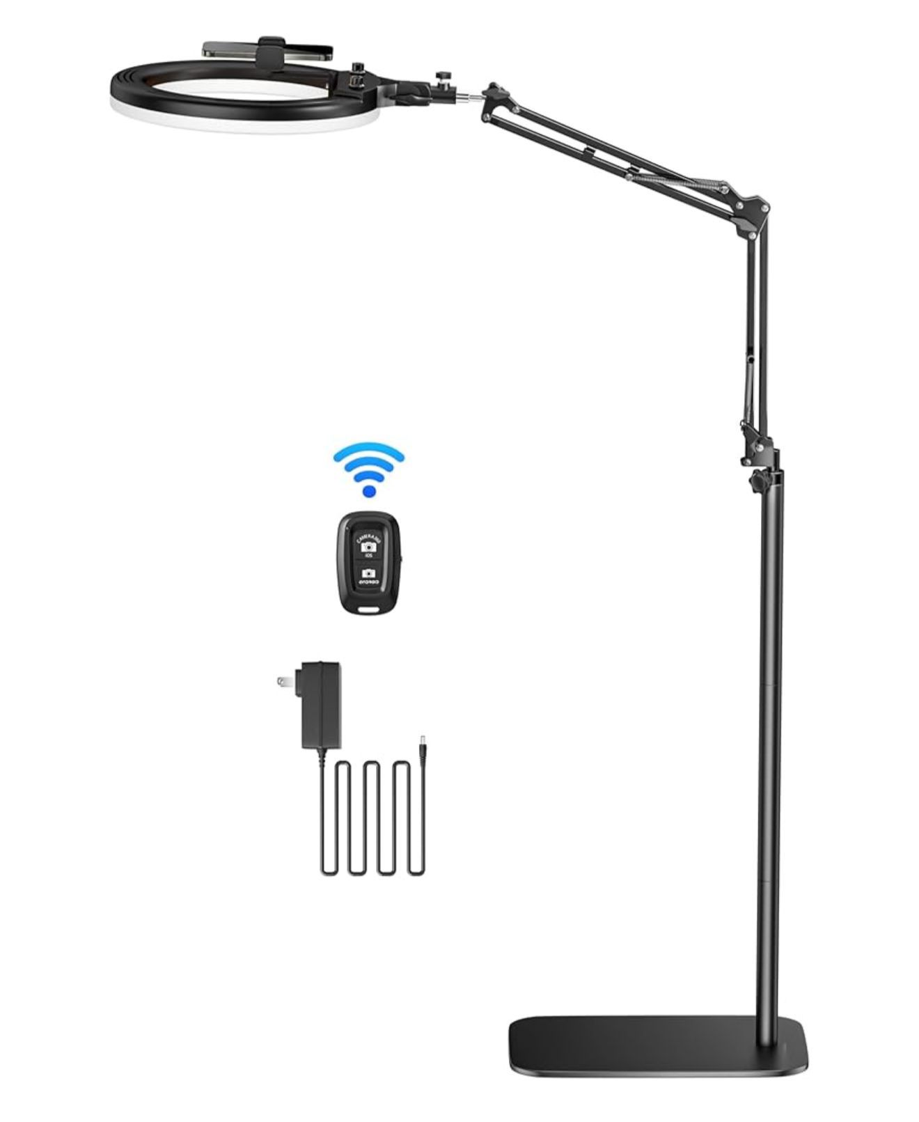 14” LED Ring Light with Overhead Phone Mount – Professional CRI 96, Adjustable Stand, Content Creation - New