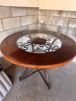 Round Wood and Glass Dining Table