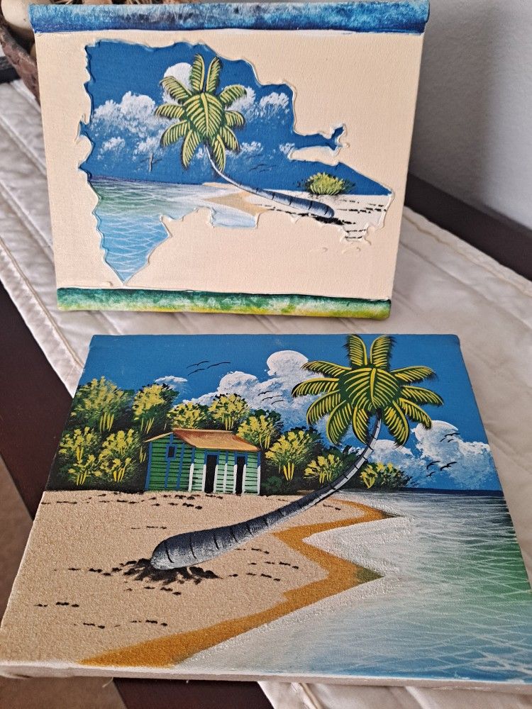 Two Small Pictures From Dominican Republic Hand Painted