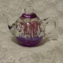 Glass Purple Teapot Paperweight